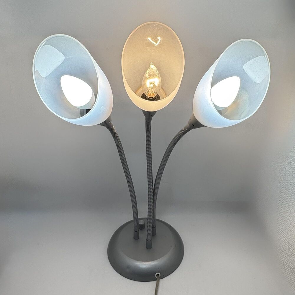 Vintage 3-Light Medusa Style Gooseneck Table Lamp with Tulip Acrylic Shades